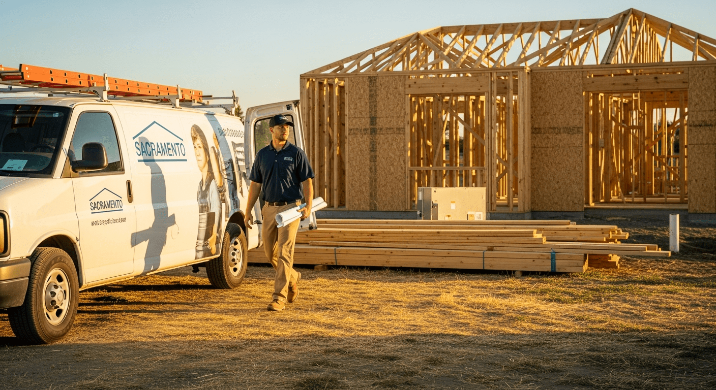 Deal Mechanical van at Sacramento new construction site — For Builders