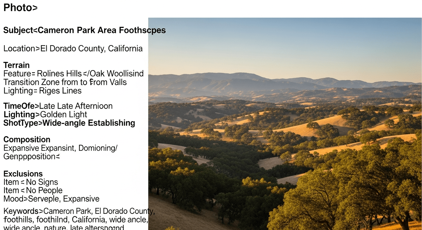 Cameron Park California foothill landscape with oak woodland and El Dorado County rolling hills
