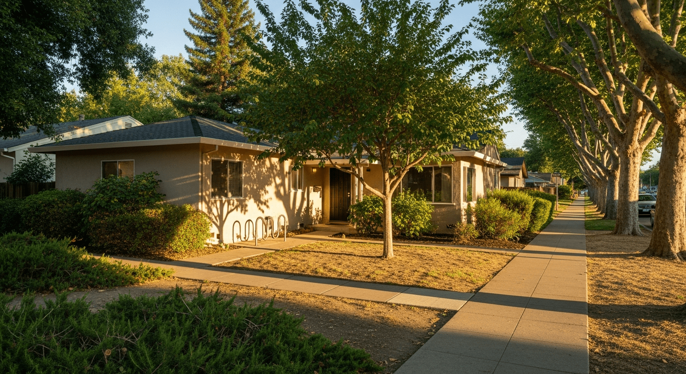 HVAC service in Davis CA — university town suburban home with mature trees and bike-friendly neighborhood