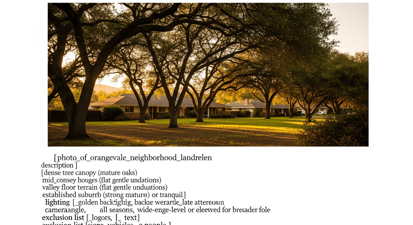 Orangevale California mature established suburb with dense tree canopy and mid-century ranches visible through trees
