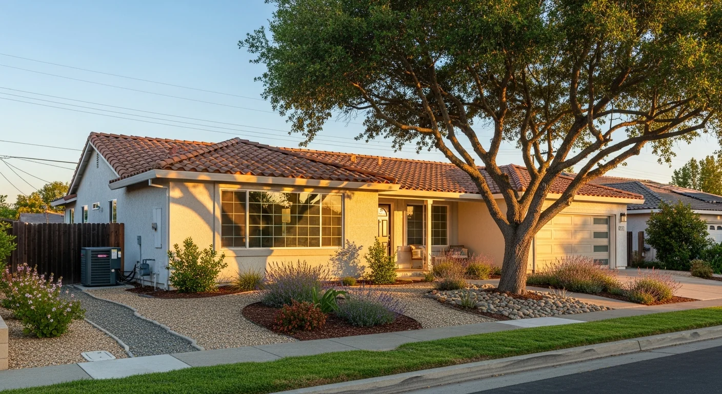 HVAC service in Roseville CA — Westpark suburban home with AC unit