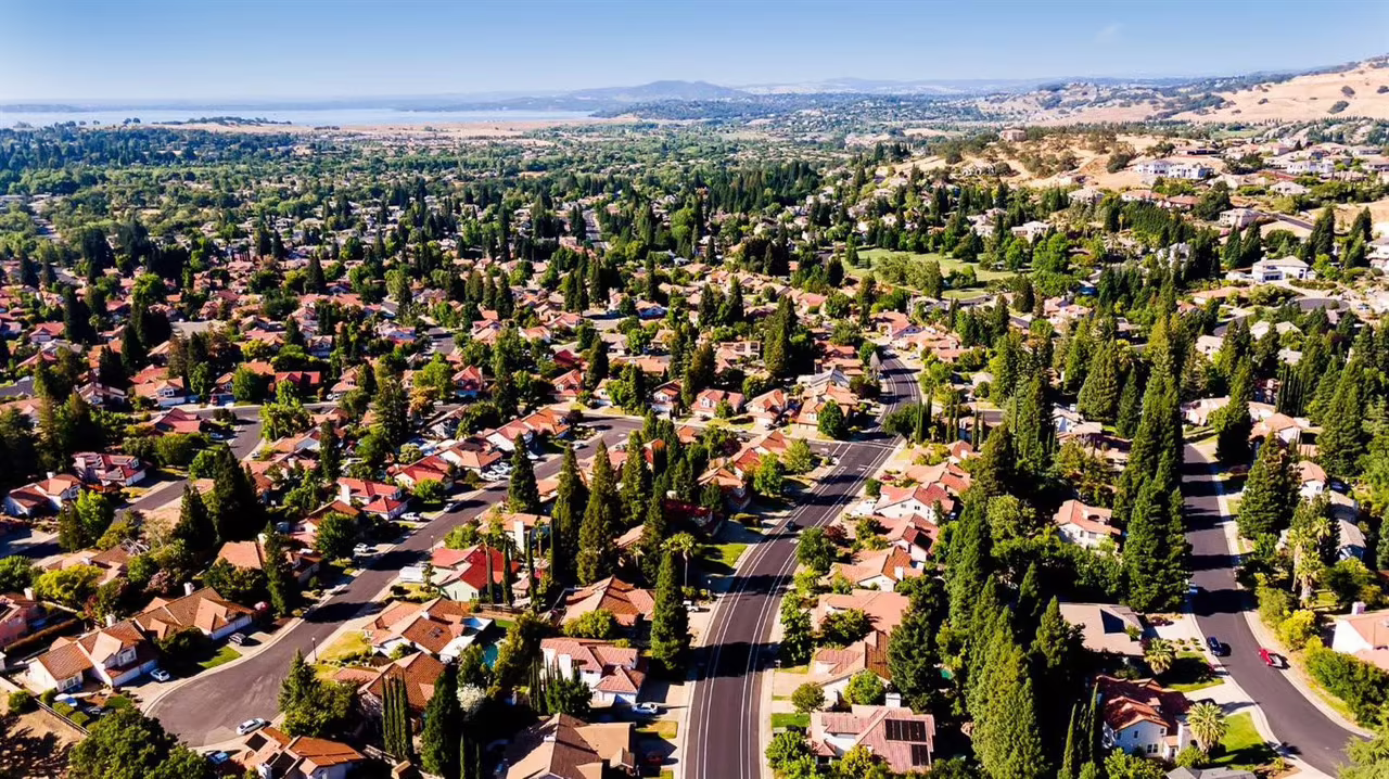 Folsom California lake and American River Parkway foothill landscape